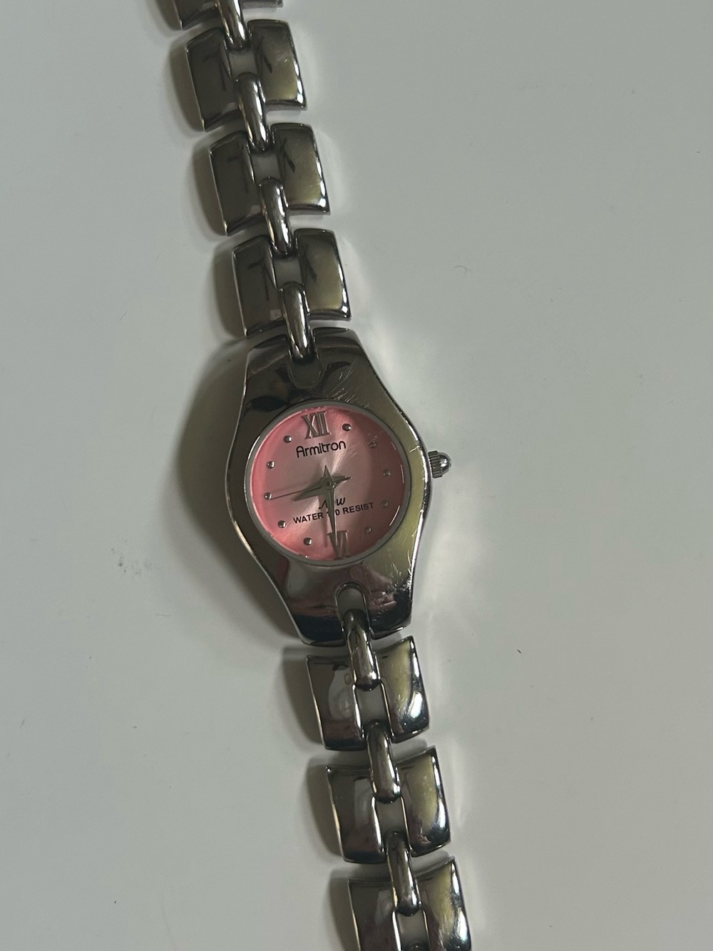 Armitron Silver Link Bracelet Watch with Pink Dial